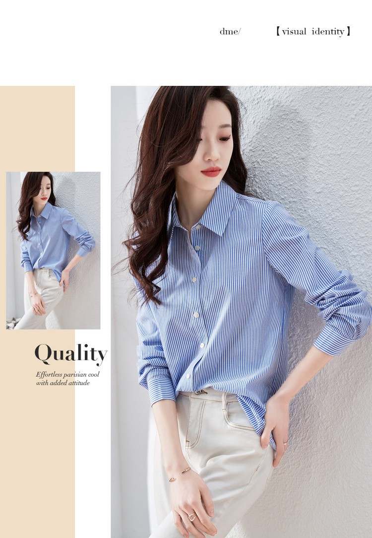 Dme [Career] Spring And Autumn Breathable Simple Lapel Shirt, Long Sleeve Fitted Blouse for Women, Top, Striped, S 13