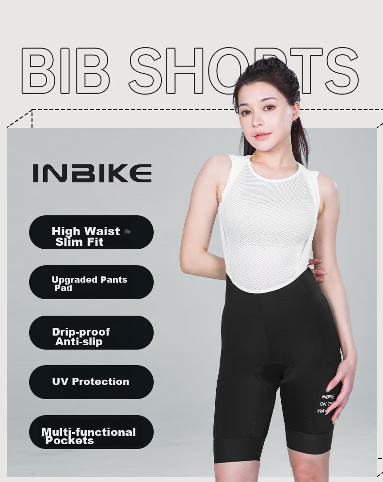 INBIKE Women's Cycling Shorts, High-Waist Road Bike Mountain Bike Bib Shorts, Black, Size S 2