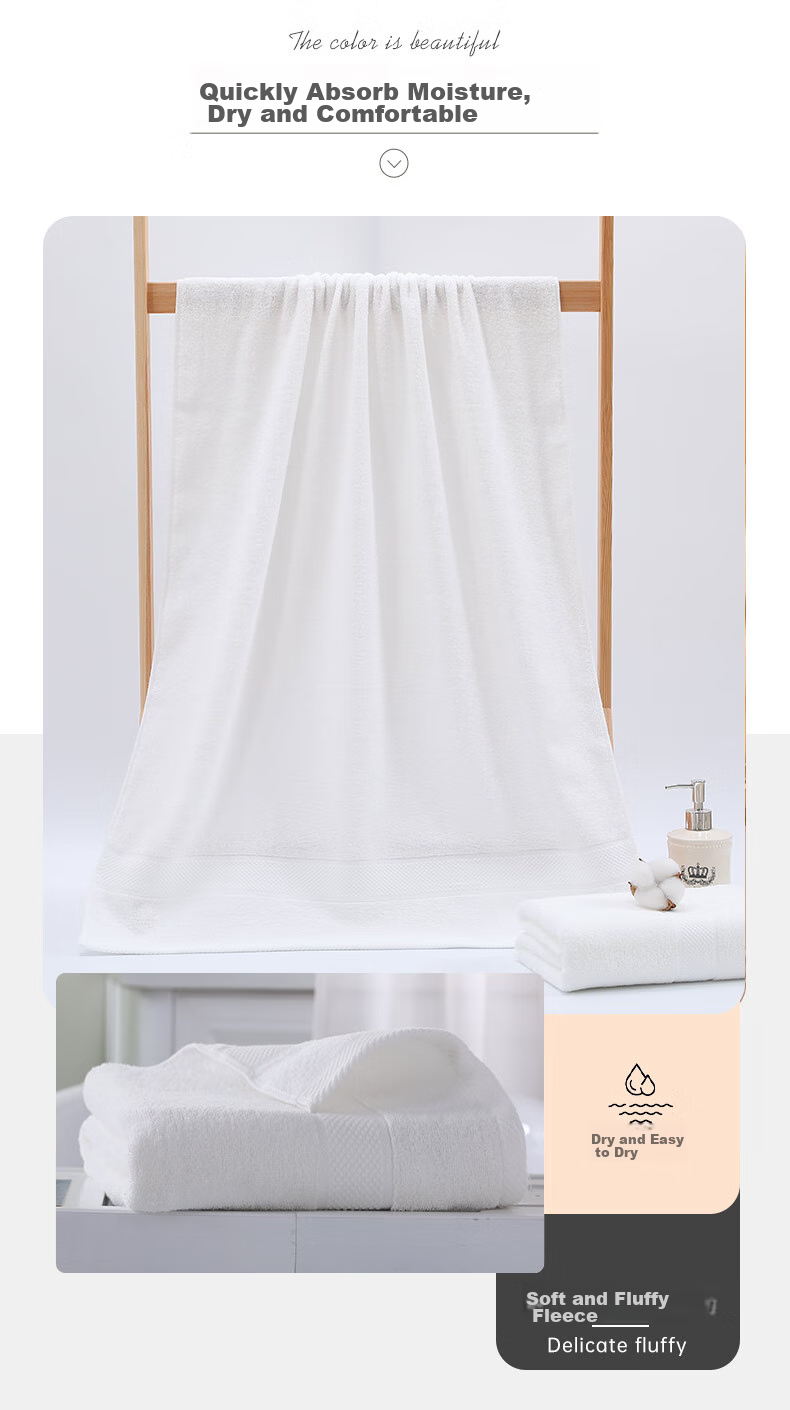Grace Bath Towel, Class A Antibacterial Pure Cotton, Thickened Five-Star Hotel Towel, Absorbent And Quick-Drying, for Men And Women, 140*70 Cm, White 2