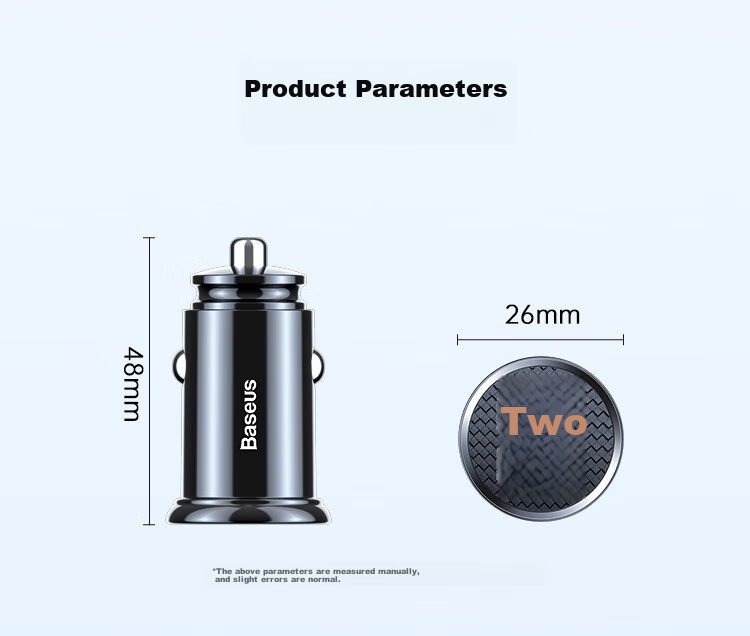 Baseus Car Charger, 5A Fast Charging Cigarette Lighter Adapter, Dual USB Ports, 30W Car Power Socket 24