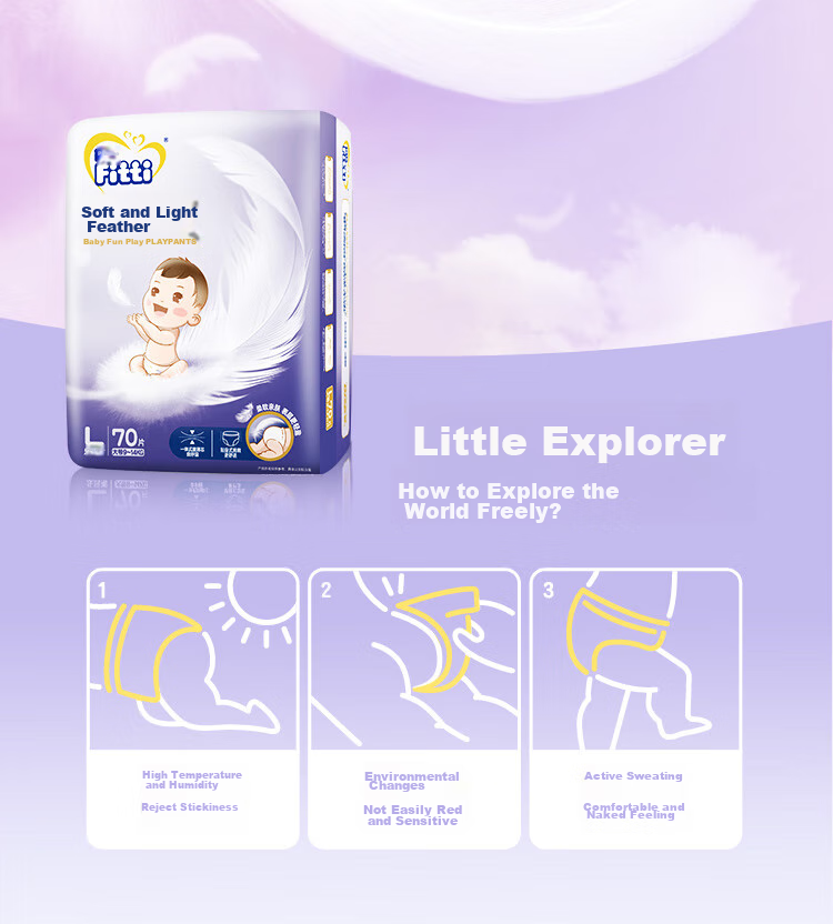 Fitti Soft And Thin Feather-Like Play Pants XXL60 (For 15kg And Above), Baby Diapers, Ultra-Thin And Dry, Suitable for Both Boys And Girls 2