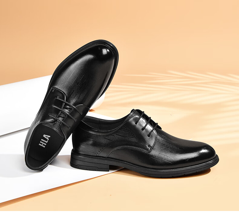 HLA Men's Leather Shoes, Business Formal Wear, Comfortable Wedding Groom Derby Shoes HAAPXM2FBA242, Black, Size 40 12
