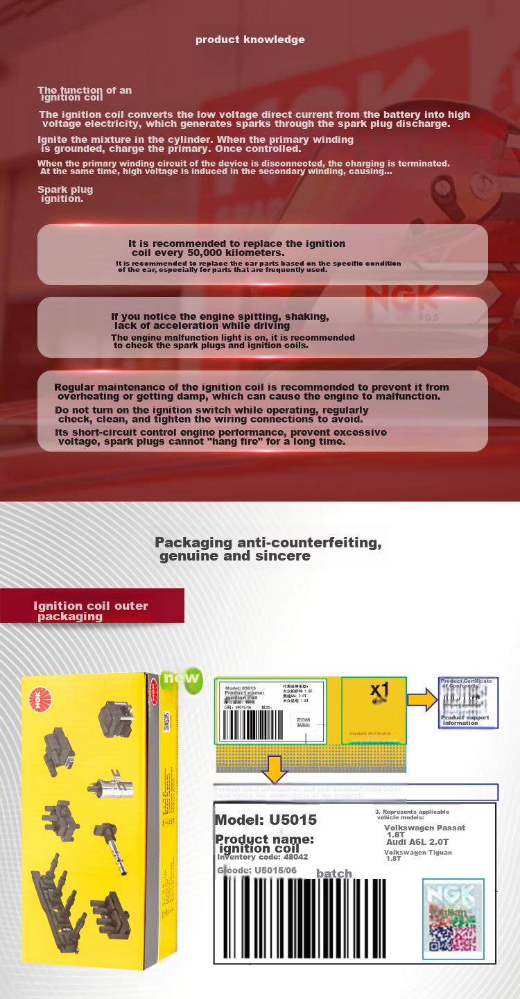 NGK Ignition Coil U5130 Single Pack for GL8, Junyue, Linyuan Dadao, Angkelei XT, SSRX, Saisai, SLS, Roewe 950 7