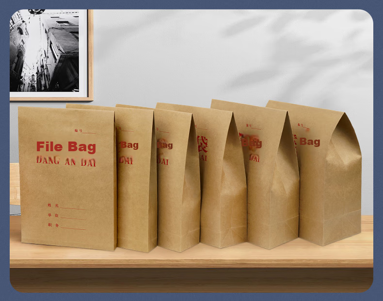 SIMAA 20 Pieces Red Text Pure Pulp A4 Kraft Paper File Folders 180g Side Width 5cm Bid Document Filing Envelopes 6849 11