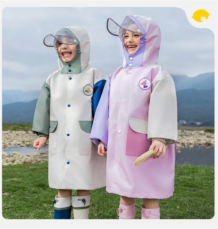 Lemon Baby Children's Raincoat for Boys and Girls with Backpack Cover School Rain Poncho Starry Blue Beige L 2