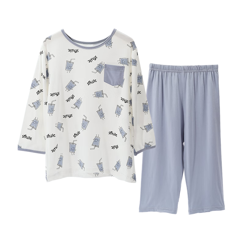 Hodo Children's Pajama Set, Summer Boys And Girls Modal Loungewear, Cotton Air Conditioning Wear, J3175 Ailis Blue, Size 130