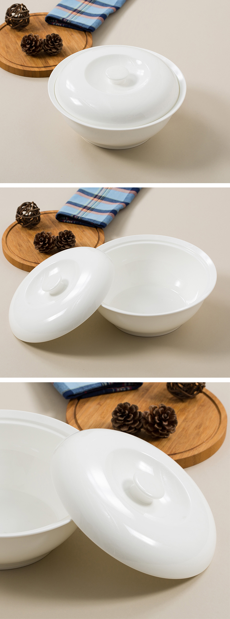 Sky Top Ceramic Soup Bowl with Lid, Bone China Large Soup Pot, Pure White Household Large Capacity, Dishwasher Safe, 9-Inch, 1 Piece 3