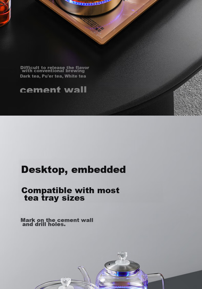 Biooner 37x23 Fully Automatic Electric Kettle with Water Inlet, Home And Office Tea Station All-In Machine, Tea Table, Coffee Table, Built-In Tea Set, Black Steaming Tea Model 12