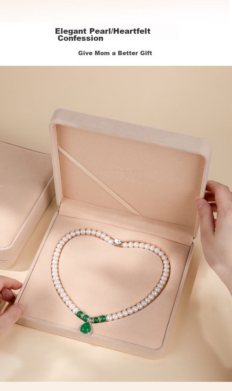 Qlady Peace Buckle Freshwater Pearl Necklace for Women, 925 Silver Jewelry Pearl Pendant Beaded Necklace, Mother's Day Birthday Gift for Mom 3