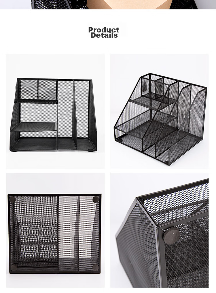 GuangBo 3c Digital All-Net Low Price Metal Mesh Multifunctional File Organizer/file Basket with Pen Holder Storage Rack Office Supplies Black WZ9316 10
