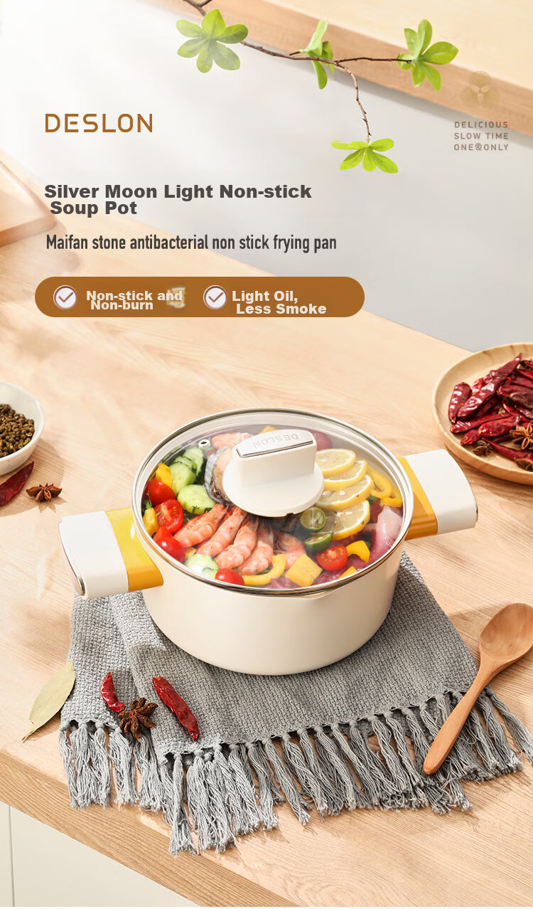 DES LON (DESLON) Enamel Pot for Home Use, Soup Pot, Fine Iron Pot, Micro-Pressure Anti-Spill, Non-Coated, Compatible with Induction Cooker And Open Flame, 6.5L White 1