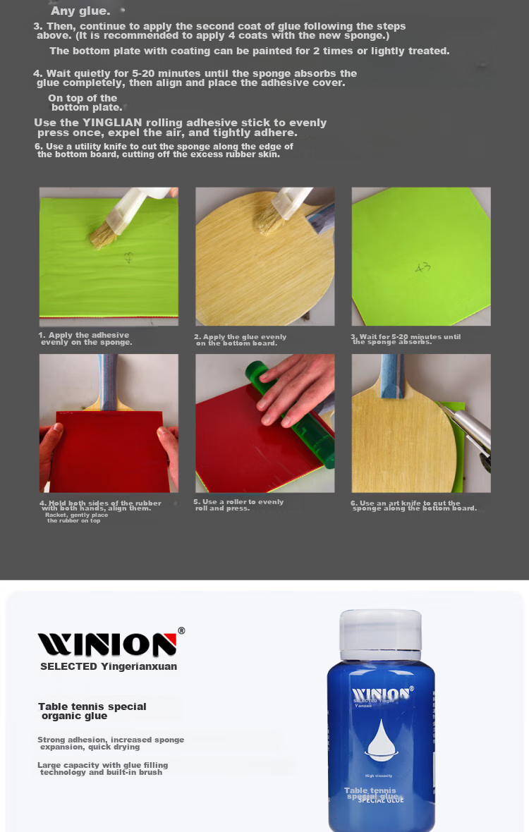 WINION Premium Selection Table Tennis Rubber Adhesive, Specialized Glue for Racket Bonding, 280ML 5