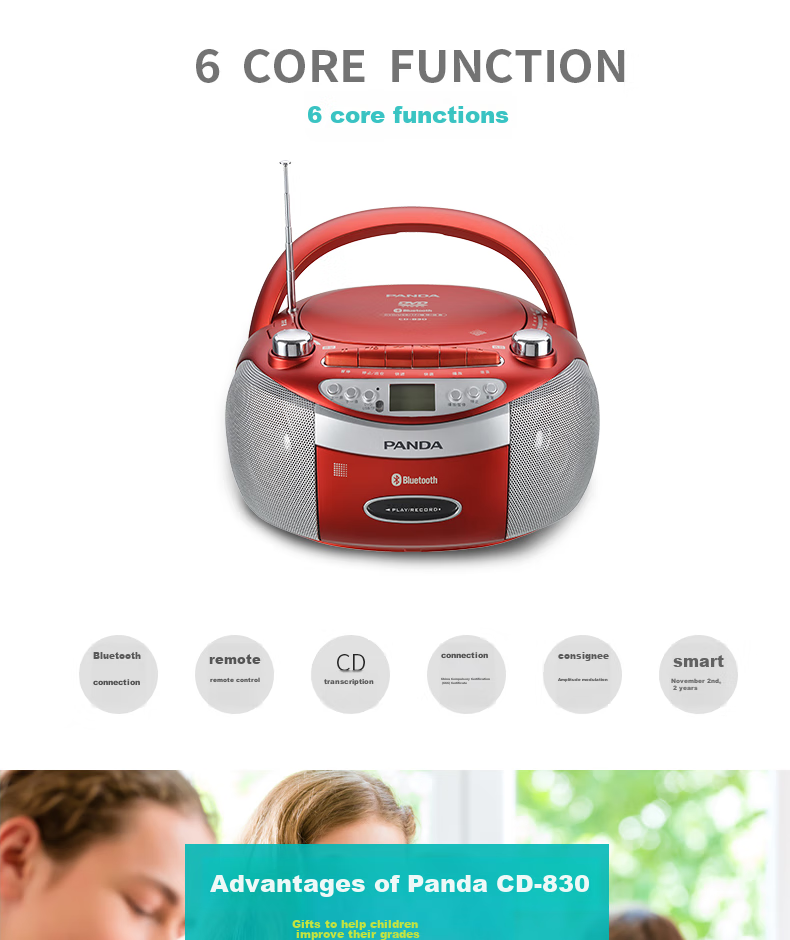 Panda CD-880 Bluetooth Speaker, CD Player, DVD Player, Tape Recorder, Voice Recorder, USB Drive And Memory Card Player, Transcription Machine, Learning Device (Blue) 4