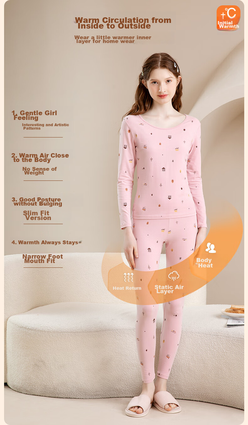 Fenteng Women's Autumn And Winter Thermal Underwear Set, Slim-Fit Base Layer for Middle And High School Students, Warm Inner Wear, New Style 5