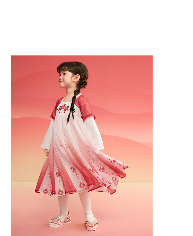 BALABALA Girls' Hanfu Dress, Children's Ruqun, Spring And Autumn Wear, Red Baby Chinese-Style Dress, New Chinese-Style Exquisite Sweet Dress 21