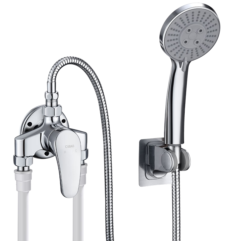 CVBAB Surface-Mounted Shower Faucet Set, Mixing Valve, Handheld Three-Piece Set, Nail-Free Shower Head Complete Set with Pressure Booster CV1632