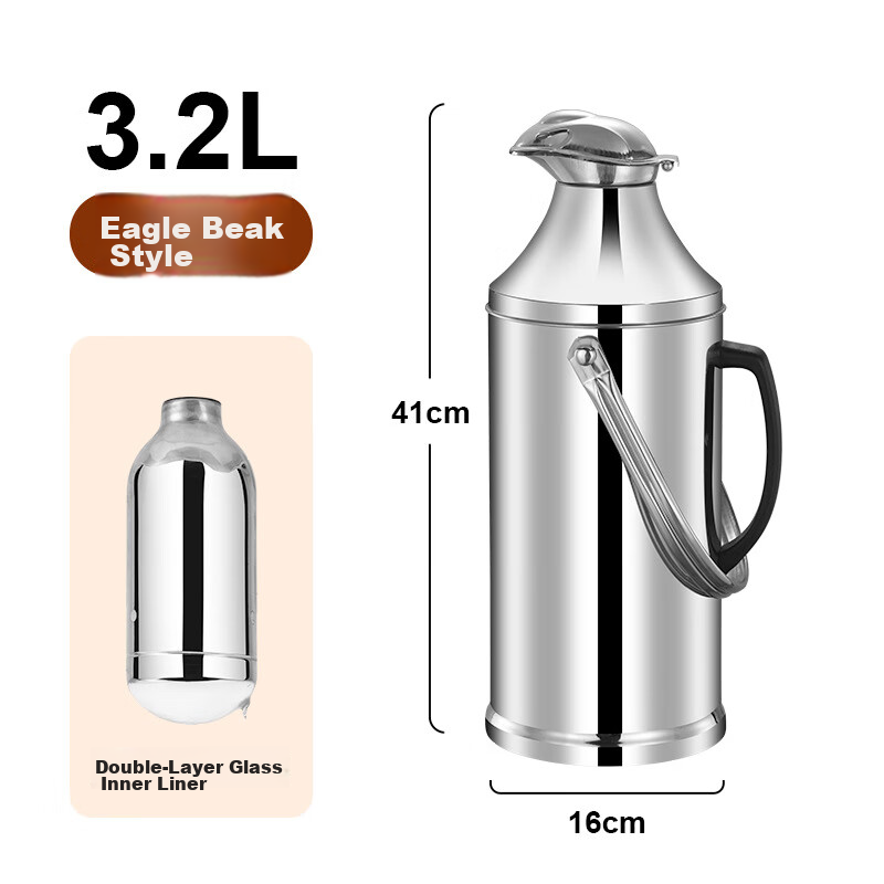 PINYU Stainless Steel Hot Water Bottle, Thermos for Students' Dormitory, Insulated Water Jug, Large Capacity Water Pot for Home Use, 3.2L, Eagle Beak Spout