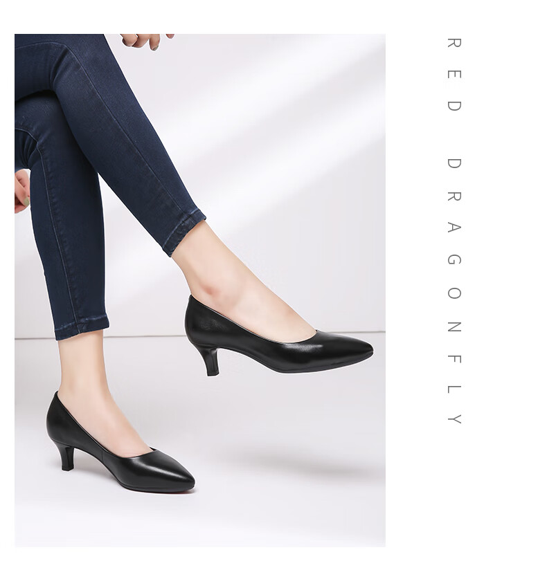 RED DRAGONFLY Official Exam Interview Commuter Leather Shoes, Shallow Mouth Thin Heel Pumps for Women, Formal Pointed High Heels WDB9247, Black, Size 38 5
