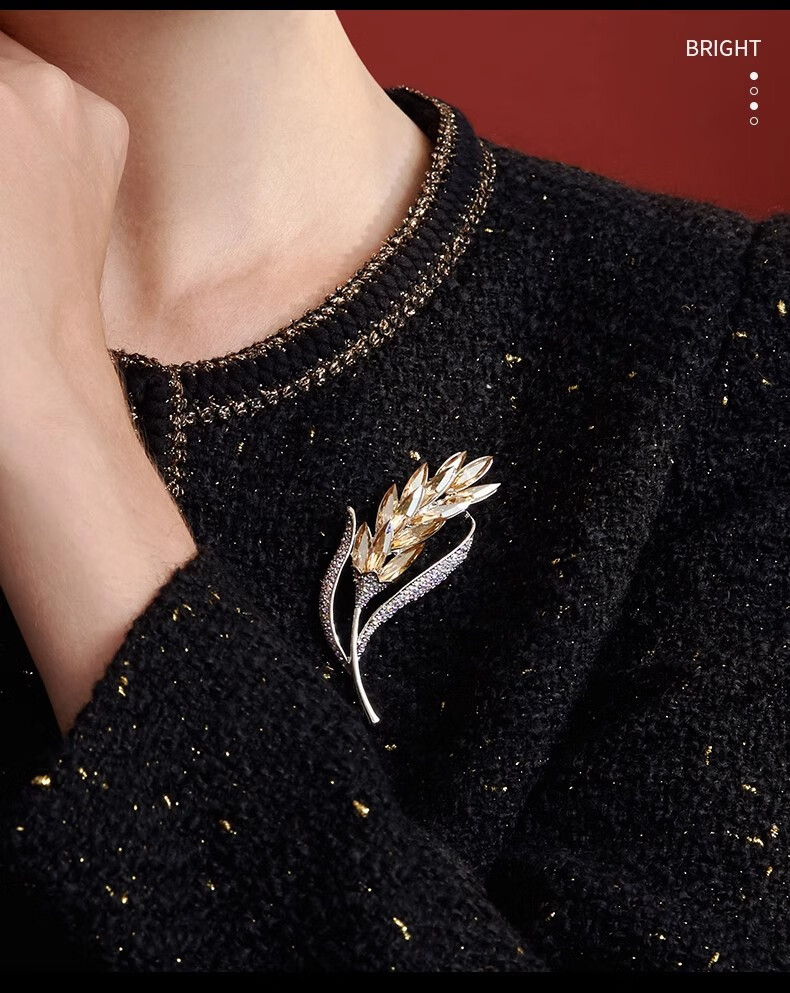 Eternelle French Eternal Elegant Wheat Ear Brooch, High-End Exquisite Coat Accessory Pin, Corsage for Birthday, Champagne Color 10