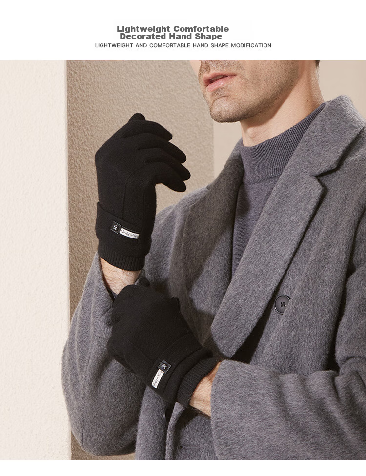 Hengyuanxiang Men's Wool Gloves, Autumn And Winter Warm Windproof Cold-Resistant, Suitable for Cycling And Driving, Fleece-Lined Thickened Touchscreen Compatible Winter Gloves 7