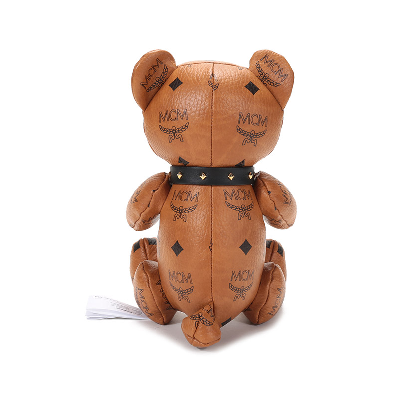 mcm奢侈品男女中性涂层帆布visetos小熊公仔玩偶干邑色logo图案melb