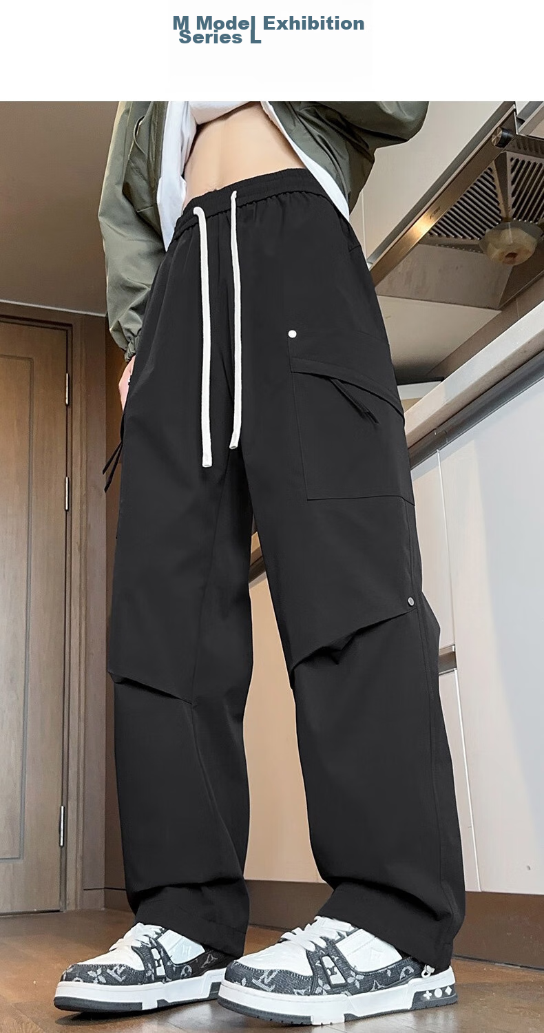 Dingfengbaoluo Casual Pants for Men, Summer Loose-Fitting Trousers, Quick-Dry Sports American-Style Outdoor Cargo Pants, 2416 Black M 9