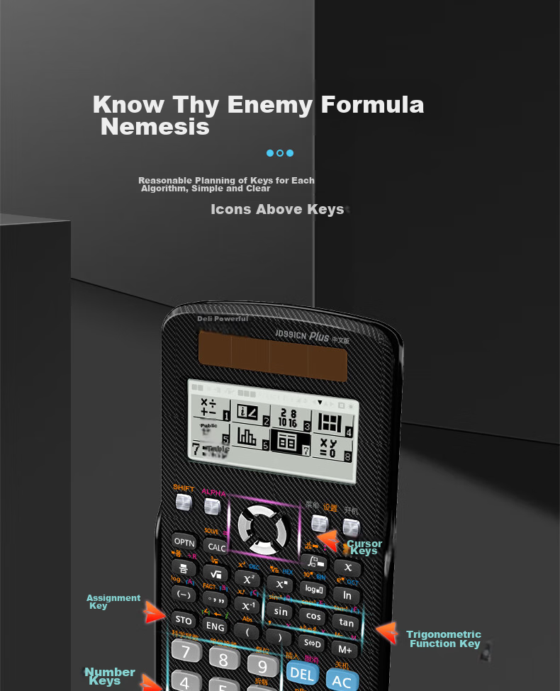 Deli Dual Power Scientific Function Calculator High School/College Tutorial Graduate Exam Olympiad Physics Competition Accounting Exam Black D999CN Pro 15