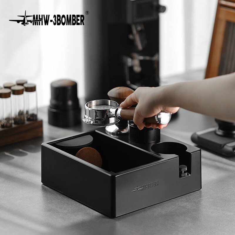 MHW-3BOMBER Multi-Functional Italian Coffee Machine with Grinding Box, Powder Distributor, Tamper, Handle And Base, Integrated Storage