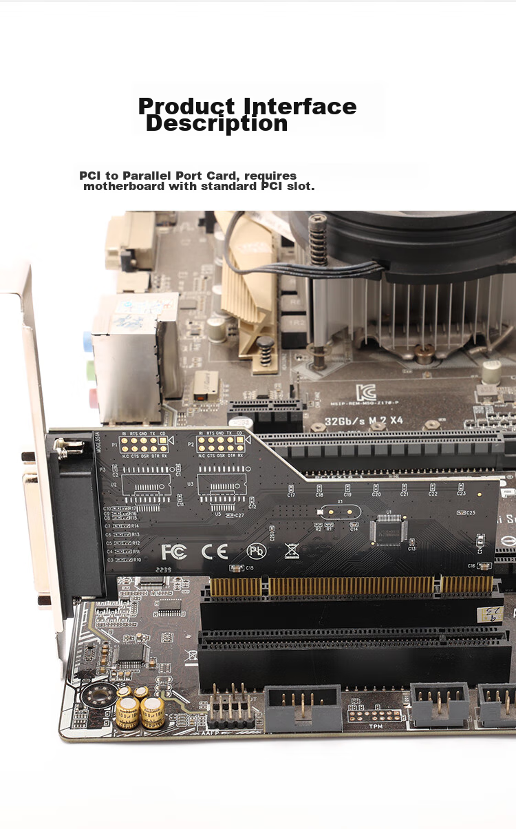 MOGE PCI to Parallel Port Card MC1371 Desktop LPT Printer 25-Pin Expansion Card Adapter Card 6