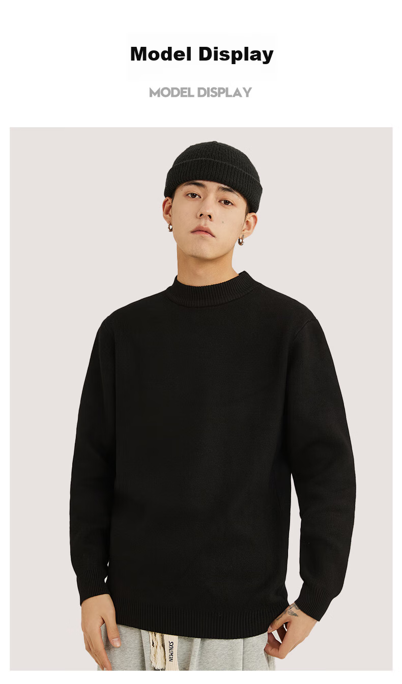 JEANSWEST LIFE Men's Knit Sweater, Autumn And Winter Thick Warm Sweater, Solid Color Simple Style, Student Semi-Turtleneck, Thermal Inner Layer, Trendy 8