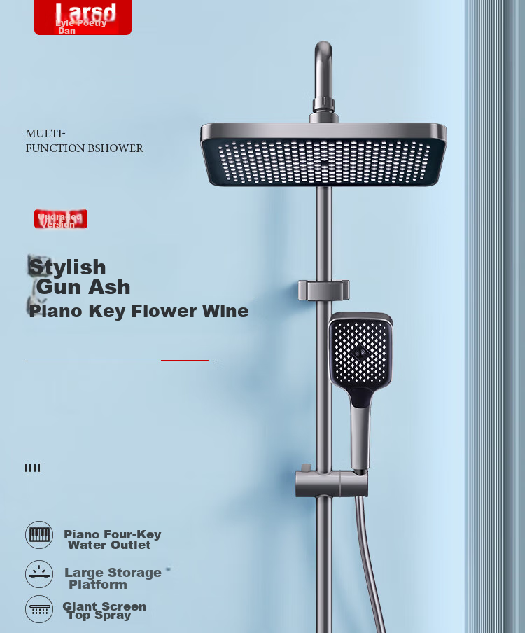 Larsd Shower Set with Handheld Spray Gun, Piano Key Buttons, Gray, Four Modes, F07 1