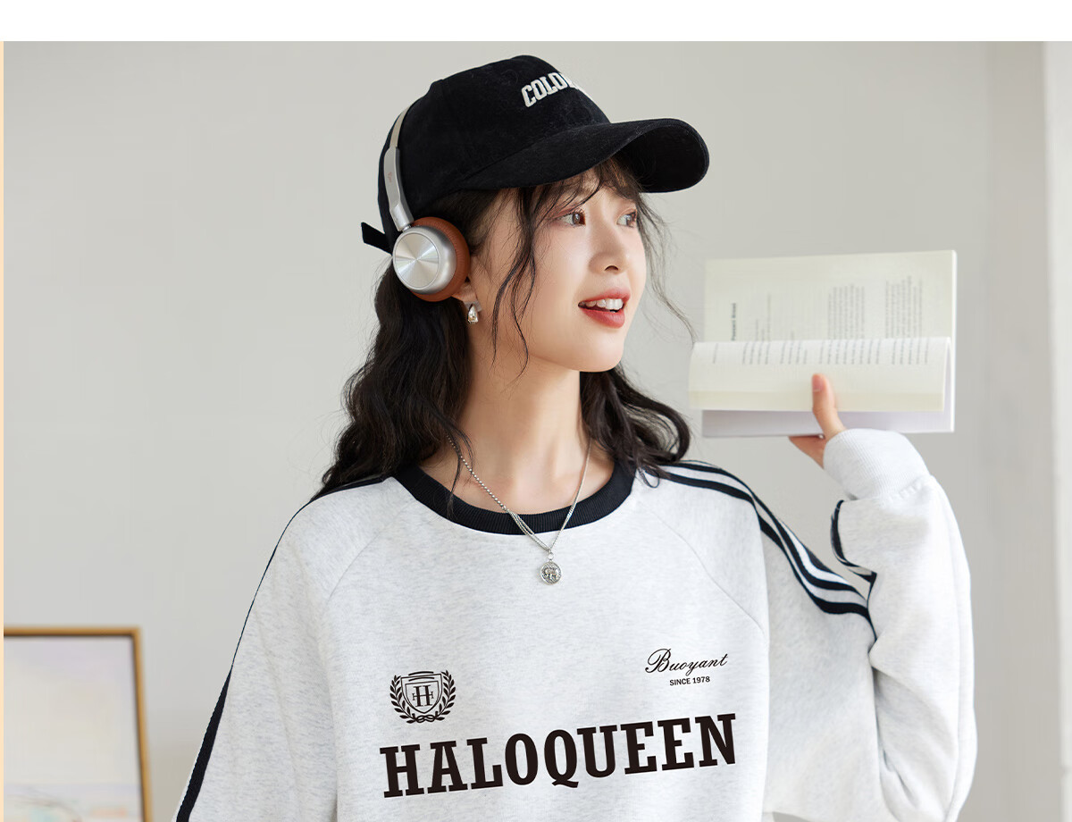 Halo Queen Women's Sweatshirt, Round Neck, Striped, Fashionable New Year Red, Casual Style, Loose-Fitting Top Jacket H143W1017 42
