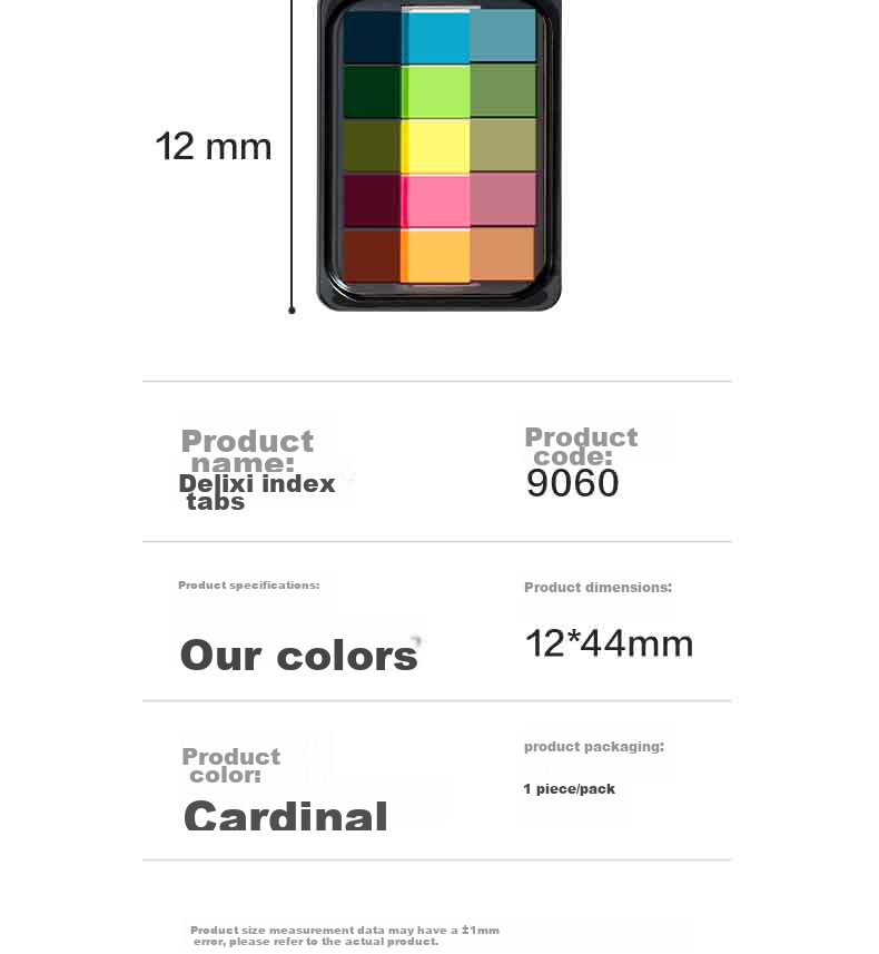 Deli 100 Sheets 5-Color Fluorescent Film Indicator Labels, 44*12mm Pull-Out Sticky Notes, Memo Pads, Note Pads, Memo Sheets, 9060 15
