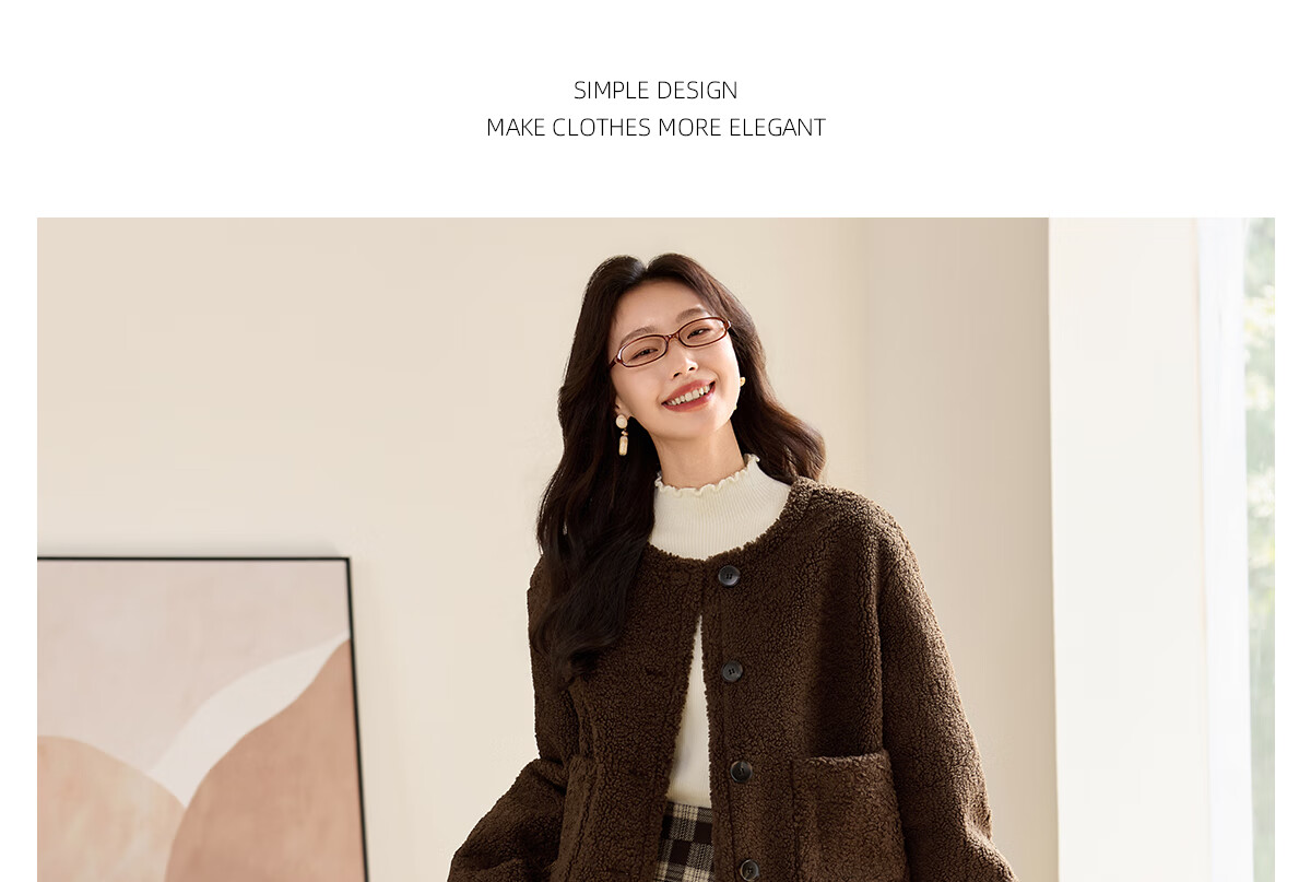 PinCai Women's Short Coat Lamb Wool Thickened Small Fragrance Style Petite High-End Short Jacket P144F6002 21