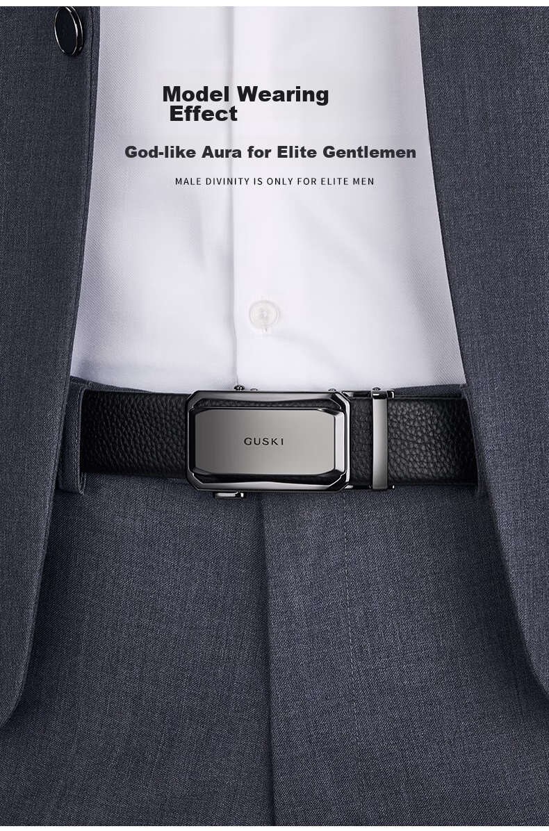 GUSKI Brand Men's Leather Belt with Automatic Buckle, Waist Belt, Gift Box, Birthday Present for Boyfriend Or Husband 4