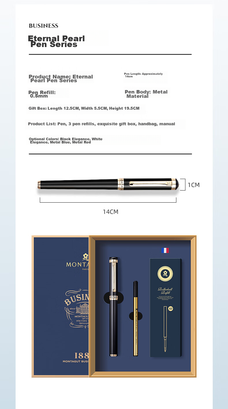 MONTAGUT [Mid-Autumn Festival Gift] Ballpoint Pen Gift Box for Students And Adults, Writing Gift Set, Corporate Procurement Gift Package, Yongheng Series Black Liya 0.5mm 10