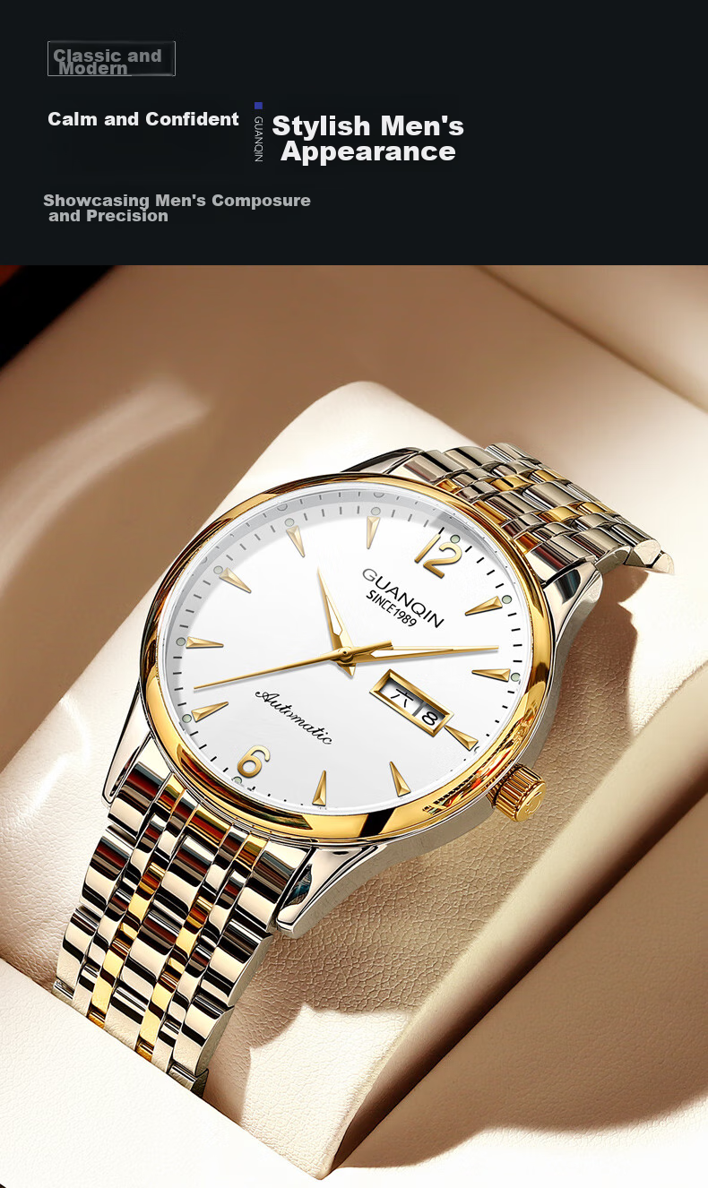 GUANQIN Men's Mechanical Watch, 2026 New Model Fully Automatic Business Style Waterproof Luminous Watch, Gift for Dad on Father's Day 8