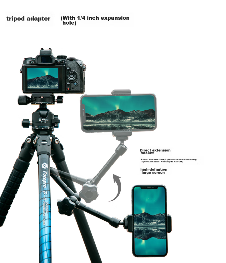 Fotopro, 11-Inch Universal Magic Arm Tripod Head, Camera And Smartphone Adapter Swivel Arm Stand 3