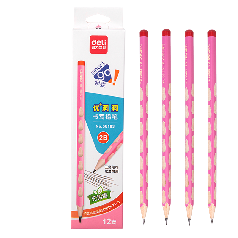 Deli 2B Soft Grip Writing Pencil (Pink) (12 pcs/box) Writing Drawing Doodling Children's Posture Correction Student Practice Pencil 58183 Back to School Stationery