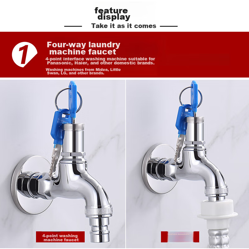 CVBAB Lockable Faucet, Outdoor High-Quality Copper Body, Household 1/2 Inch Mop Sink, Anti-Theft Water Tap, Washing Machine Faucet with Key