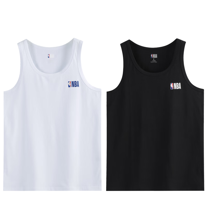 NBA Men's Cotton Sleeveless Vest Slim Fit Stretch Comfortable Basketball Sports Base Layer 2-Pack