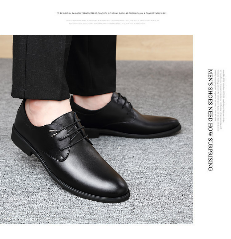 BEIOUTU Men's Leather Dress Shoes Fashion Trendy Lace-up Wedding Low-top Cowhide Business Casual Shoes 511 Black 43 8