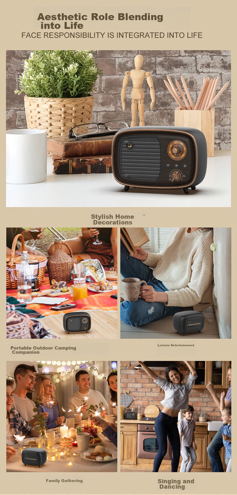 Panda 1936 D-36 Retro Radio Bluetooth Speaker with Card Slot, Rechargeable Semiconductor Portable Speaker, Holiday Gift for Elderly 13