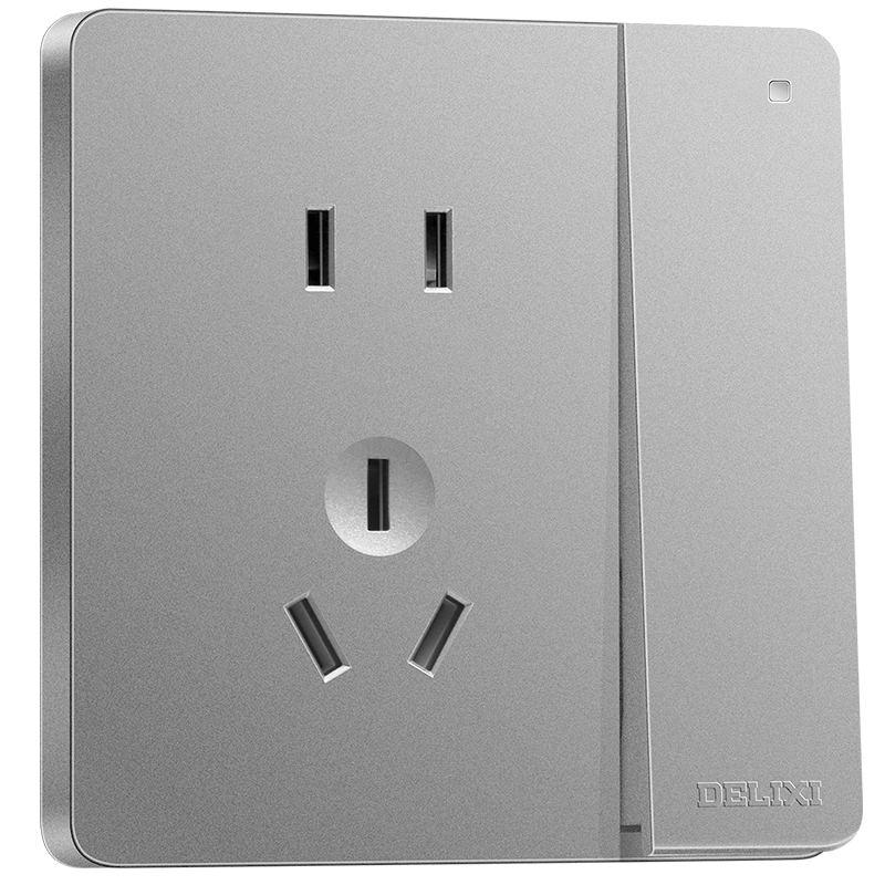 DELIXI CD821 Series, 10A Five-Hole Socket, Safe And Flame-Retardant, Micro-Arc Curved, Starlight Silver, 86*88mm