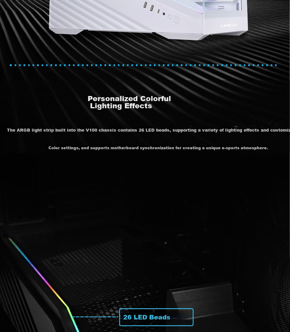 LIANLI Fengyi V100 Computer Case, Seaside View Case, Black / Supports ATX Motherboard / 360mm Water Cooling / Pre-Installed Graphics Card Bracket 4