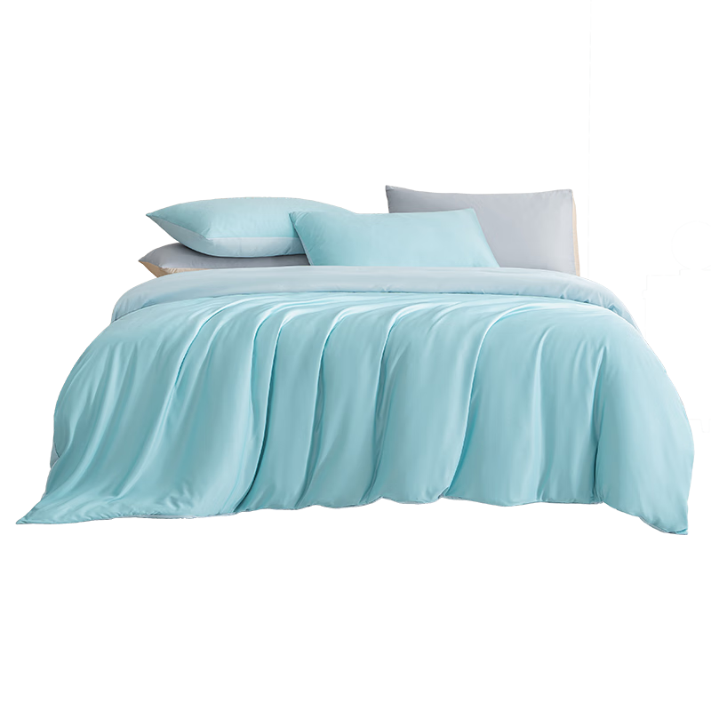 JD Original Milk Cap Ice Silk Four-Piece Bedding Set, Class A Smooth Duvet Cover And Bed Sheet Set for 1.5-Meter Bed, Sea Salt Milk Cap