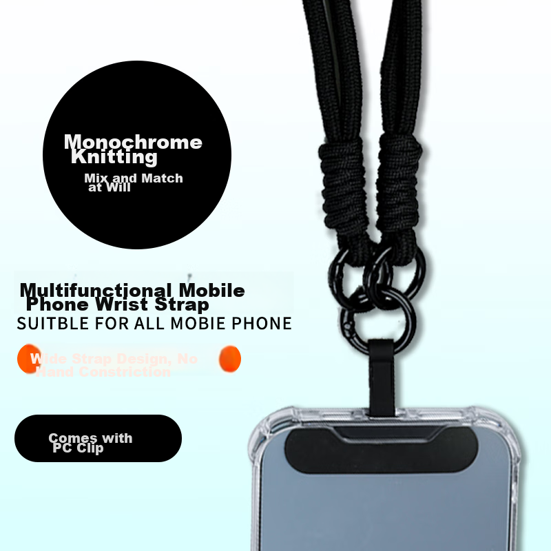 ESCASE Phone Lanyard, Woven Wrist Strap, Anti-Theft Handheld, Anti-Loss Pad, Shockproof, for Men And Women, Outdoor Phone Case Strap, Suitable for Apple IPhone 17, Huawei, Xiaomi MO70, Premium Black