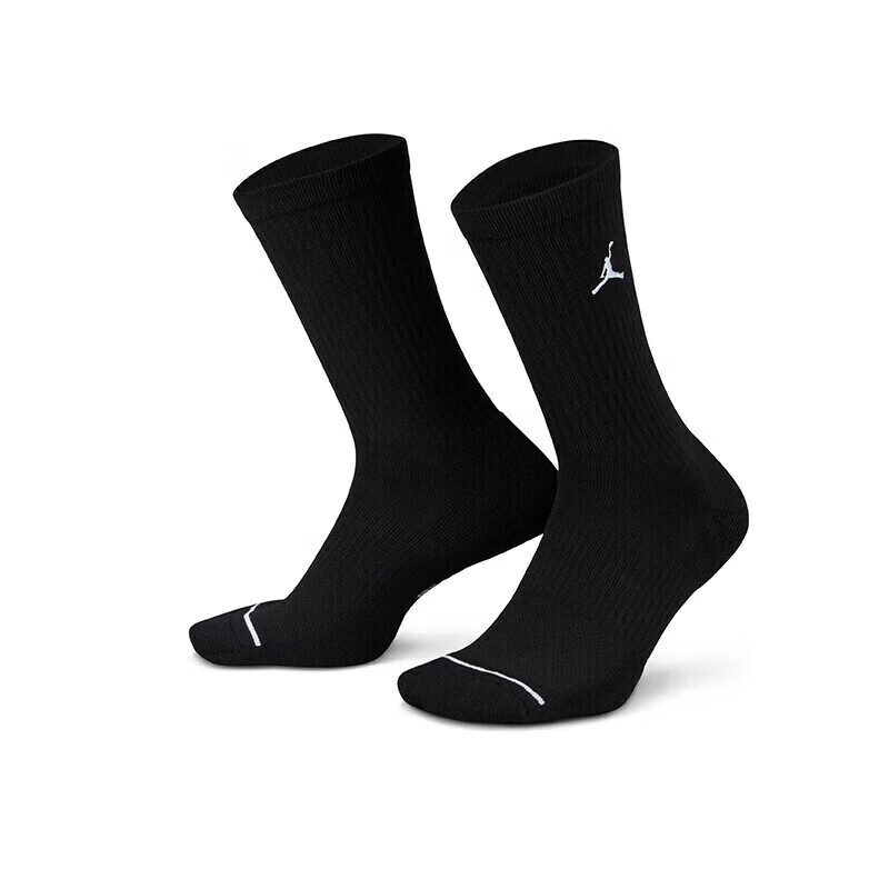 Jordan Men's And Women's Sports Socks, Embroidered Logo, Three-Pair Pack, Quick-Dry Mid-Calf Socks DX9632-010 Black XL