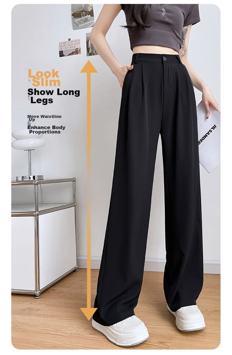 FitonTon Casual Dress Pants for Women, Autumn And Winter Style, 2025 Fashion Versatile Straight-Leg Pants, High-Waisted Draping Slimming Wide-Leg Trousers 3