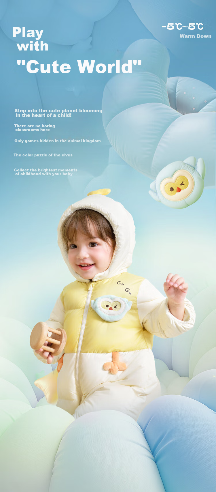 BALABALA Children's Clothing, Baby Onesie down Jacket, Faux Two-Piece Design, Infant Clothing, Winter Outfit, for Boys And Girls, Warm, Thick, Fashionable 2